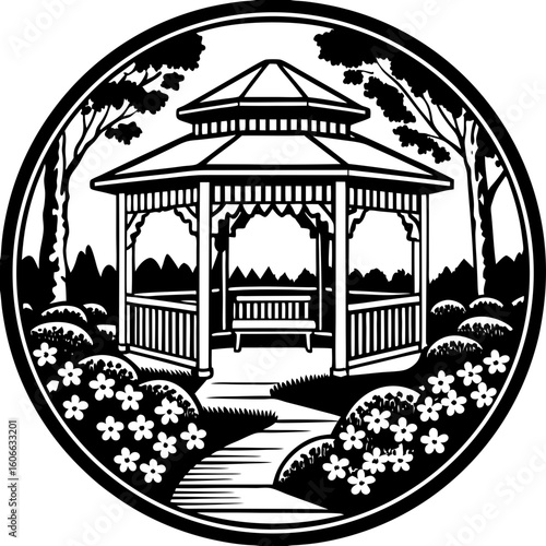gazebo (linocut style)