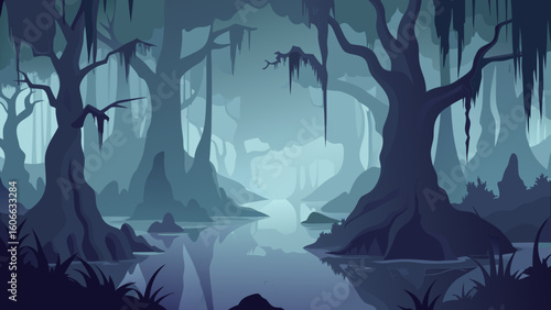 Explore a Mystical Fog Shrouded Swamp with Ancient Cypress Trees