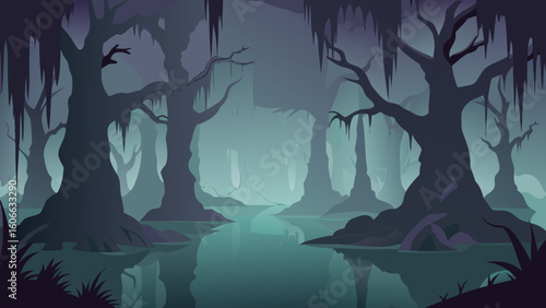 Explore a Mystical Fog Shrouded Swamp with Ancient Cypress Trees