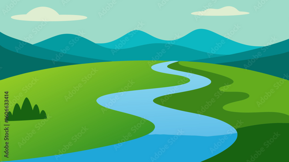 Fototapeta premium Observe a Peaceful Meandering River Flowing Through the Lowlands