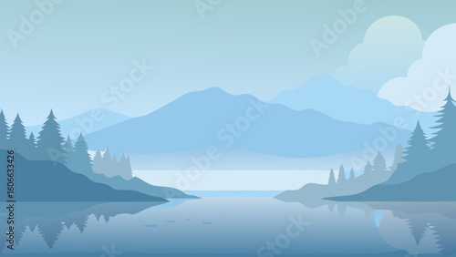 Experience a Peaceful Misty Morning on a Large Lake with Blurred Shores