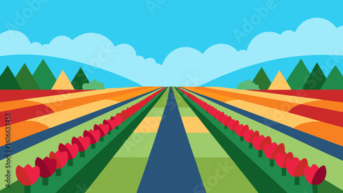 Admire a Peaceful Orderly Landscape of a Commercial Flower Farm