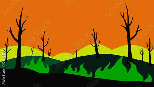 Observe a Prairie Landscape After a Recent Fire with Blackened Earth
