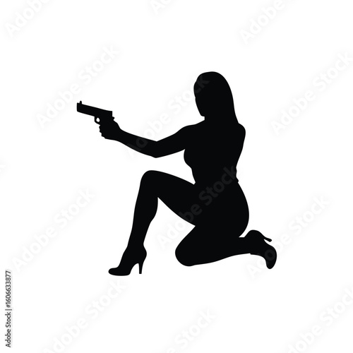 Silhouette of a Female Action Character Seated Design for Graphic Use