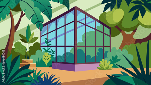 Relax in a Quiet Shady Corner of a Botanical Glasshouse Filled with Ferns
