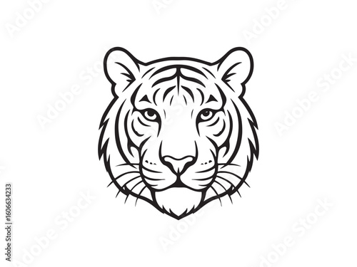 Tiger Head Line Art Vector Illustrations Isolated on White Background