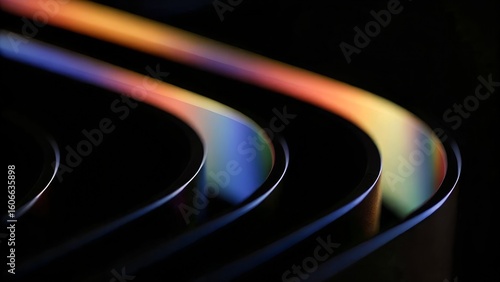 Spectrum Fold – Parallel Curves, Iridescent Gradient, Gloss Surface, Abstract Flow, Dark Background, Conceptual Geometry