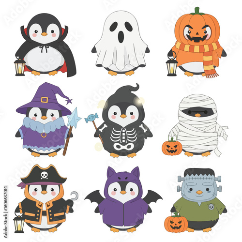 Halloween Penguins: A collection of charming penguins dressed up in various Halloween costumes, bringing a touch of spooky fun and cuteness.