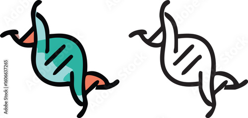 Two stylized icons of a DNA double helix, one in color and one as a simple black outline.