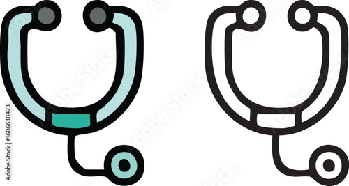 Two icons of a medical stethoscope, one colored and one a simple black outline.