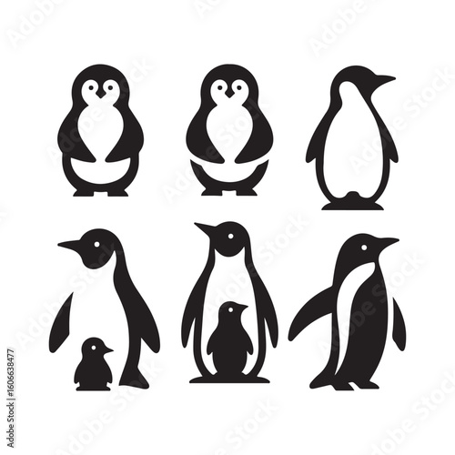 set of penguin silhouette vector illustration