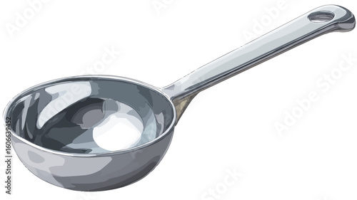 A close-up studio shot of a silver egg separator. The egg separator is depicted against a white background and appears to be made of metal with a reflective surface. The tool has a small