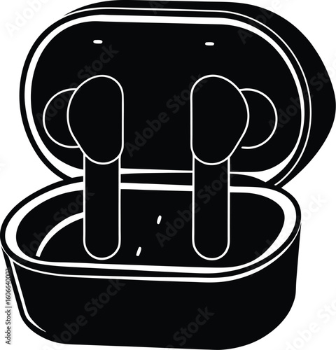 Wireless Earbuds in Charging Case Vector Icon