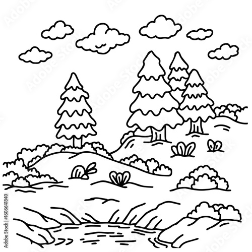 Design Coloring Page Landscape For Kids