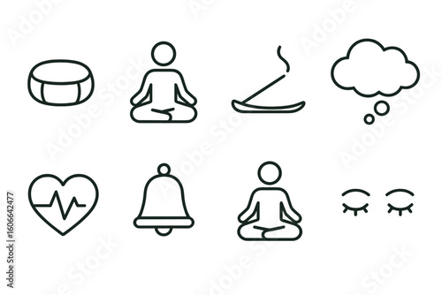 Mindfulness symbols meditation yoga relaxation incense thought pulse calm