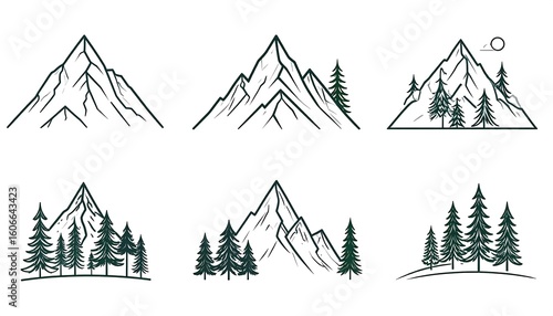 Mountain line art illustrations
