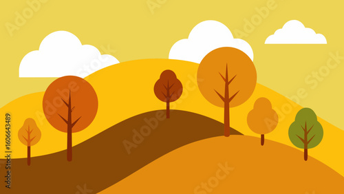 Autumn Hillside with Brown and Yellow Trees