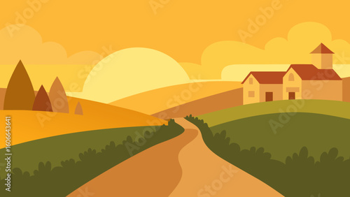 Village Path During a Golden Sunset