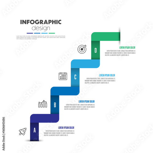 Stairs infographic template for workflow presentation with steps icons 4 step