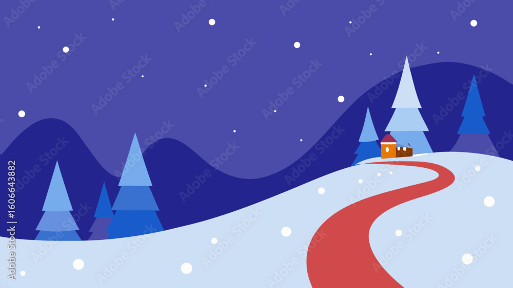 Naklejka premium Enchanted Sleigh Trail in a Snowy Meadow