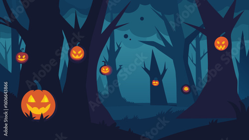 Dark Forest with Jack O Lantern Glow
