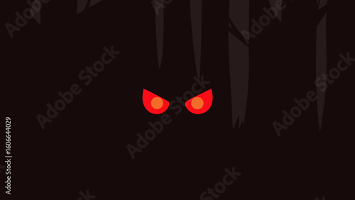Glowing Red Eyes in Dark Forest