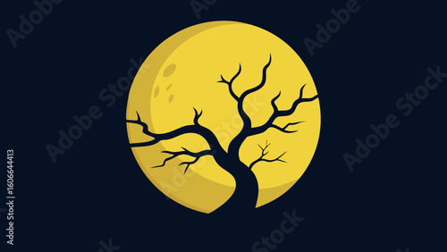 Spooky Full Moon with Twisted Tree Branches
