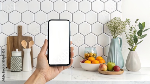 Kitchen Wall Mockup with Vertical Frame Between Vases and Utensils in Natural Light