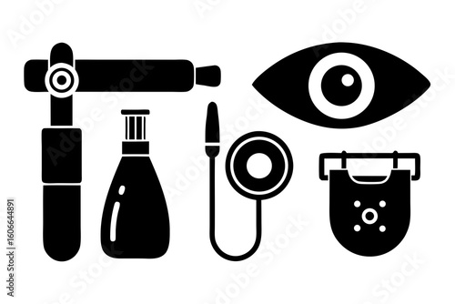 Ophthalmology medical instruments and eye symbol