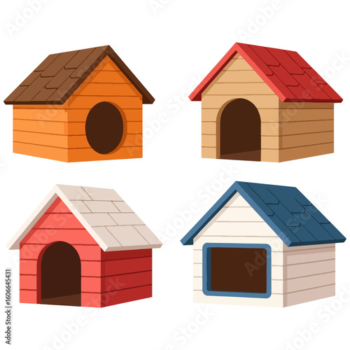 Diverse Cartoon Dog Houses clipart vector illustration
