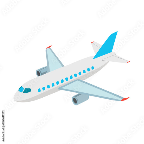 Isometric Passenger Airplane or Jet in Flight Vector for Travel and Aviation