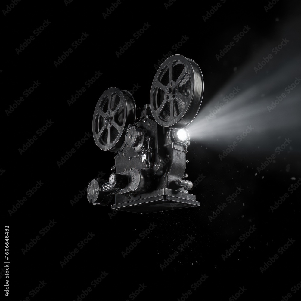 Fototapeta premium Film projector lights up dark space