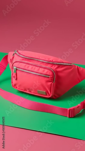 Wallpaper Mural Vibrant pink fanny pack on green background Torontodigital.ca