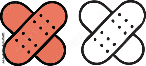 Two stylized band-aids, one colored and one outlined, crossed over each other.