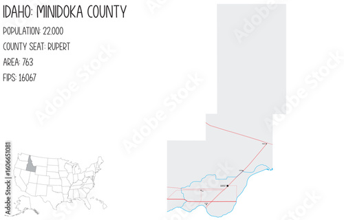 Large and detailed map of Minidoka County in Idaho, USA.