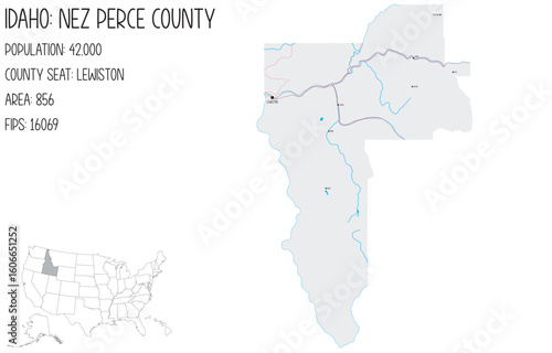 Large and detailed map of Nez Perce County in Idaho, USA.