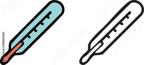 Two thermometers, one colored and one outlined, displayed side-by-side on a white background.