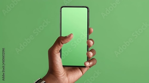 Isolated green screen video of a vertical smartphone gently touched by thumb, matching background for easy keying