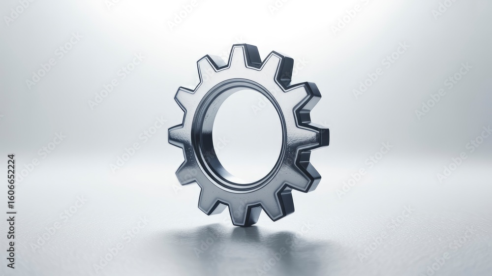 Single Chrome Gear Cogwheel on White Background - 3D Render Single Chrome Gear Cogwheel on White Background - 3D Render