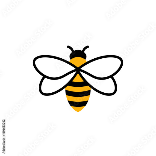 Stylized Bee Illustration with Black Outlines and Yellow and Black Stripes