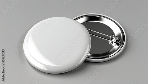 Blank white round button pin isolated on white background