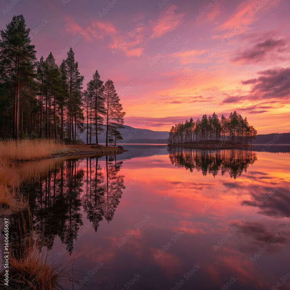 Obraz premium Lake Reflection at Dusk