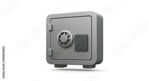A secure metal safe with a combination lock and keypad. A 3D illustration representing financial security, savings, and the protection of valuable assets. Isolated on a white background.