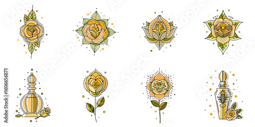 Rose icon set for blogs, websites, clipart, flowers, romance, greeting cards, decor, educational and awareness materials, presentations