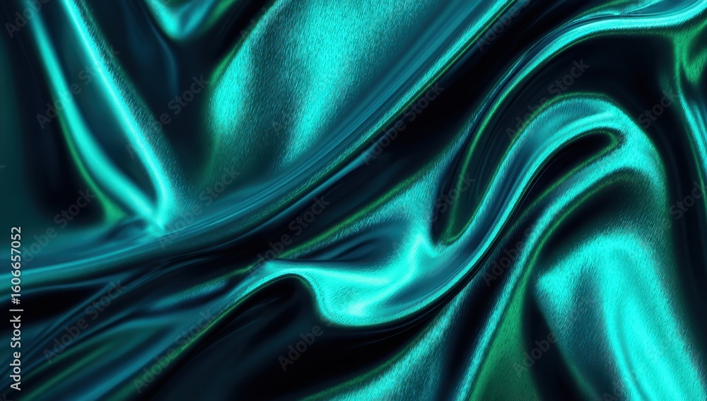 Fototapeta premium Teal-green, flowing, silky fabric texture