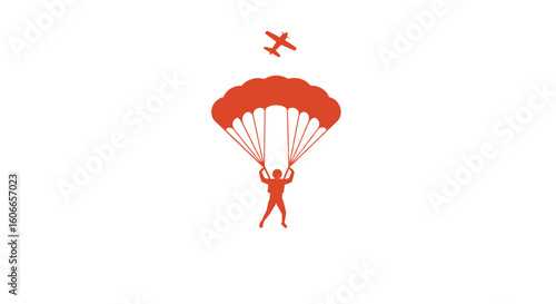 Silhouette of a skydiver being whisked through the sky under a parachute after jumping from a plane. Vector icon.