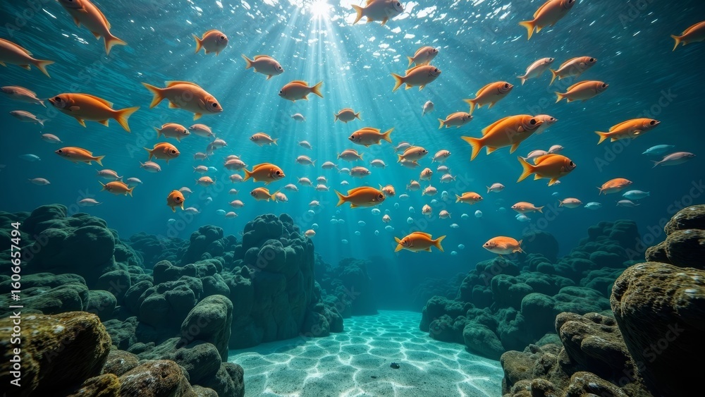 Fototapeta premium Natural scenes of underwater fish schools