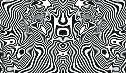 Abstract Optical Illusion Background - Black and White Wavy Line Pattern A modern and visually captivating abstract background featuring black and white wavy lines that create a hypnotic optical