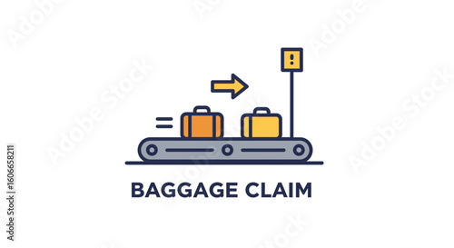Efficient airport baggage claim process icon, showing luggage on a moving carousel. Vector graphic for travel and transport themes.