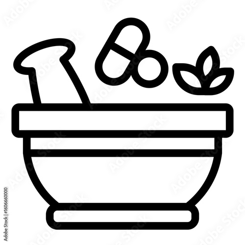 Mortar Pestle with Pills and Herbs